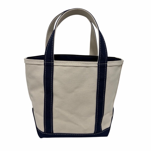 L.L. Bean Vintage White & Navy Blue Double Handle Small Canvas Tote - Like New - Picture 2 of 9